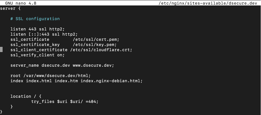 Przykładowa konfiguracja NGINX dla domeny dsecure.dev