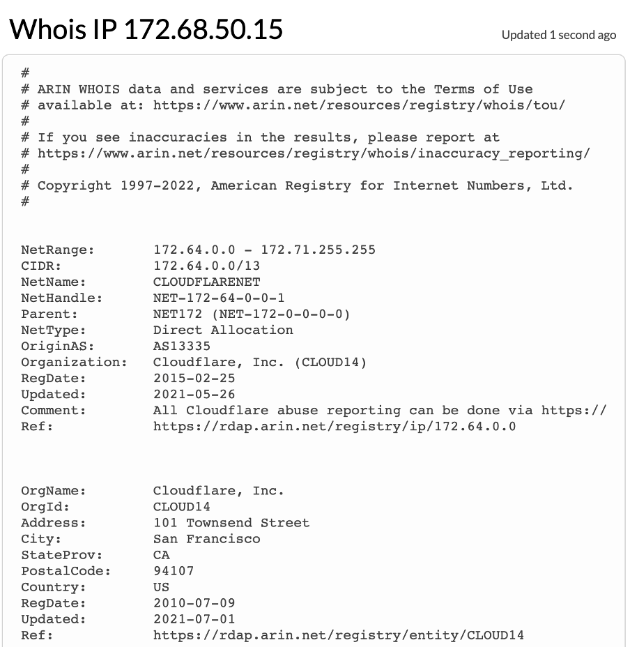 Informacje zawarte w bazie whois na temat wykrytego adresu IP